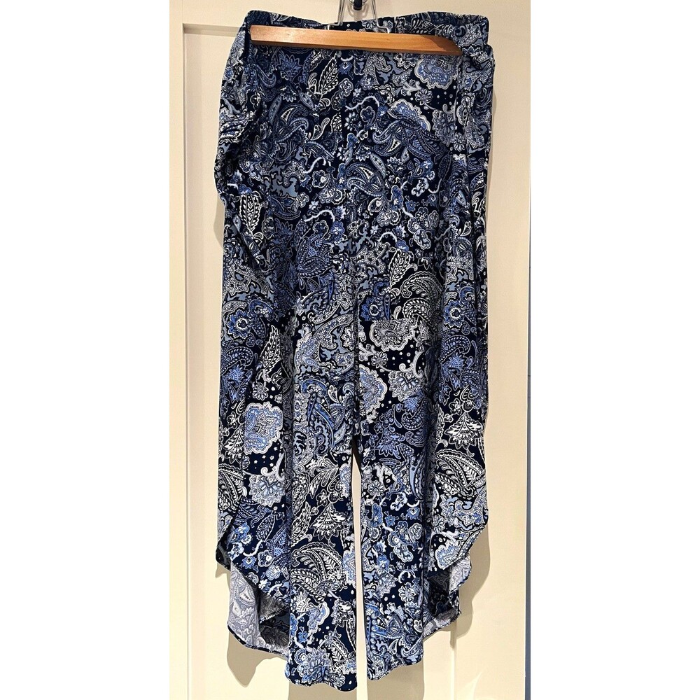 MICHAEL Michael Kors Blue Paisley Overlay Split Wide Leg Pants XL